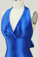 Laden Sie das Bild in den Galerie-Viewer, Königsblaues Neckholder Rückenfreies Abendkleid