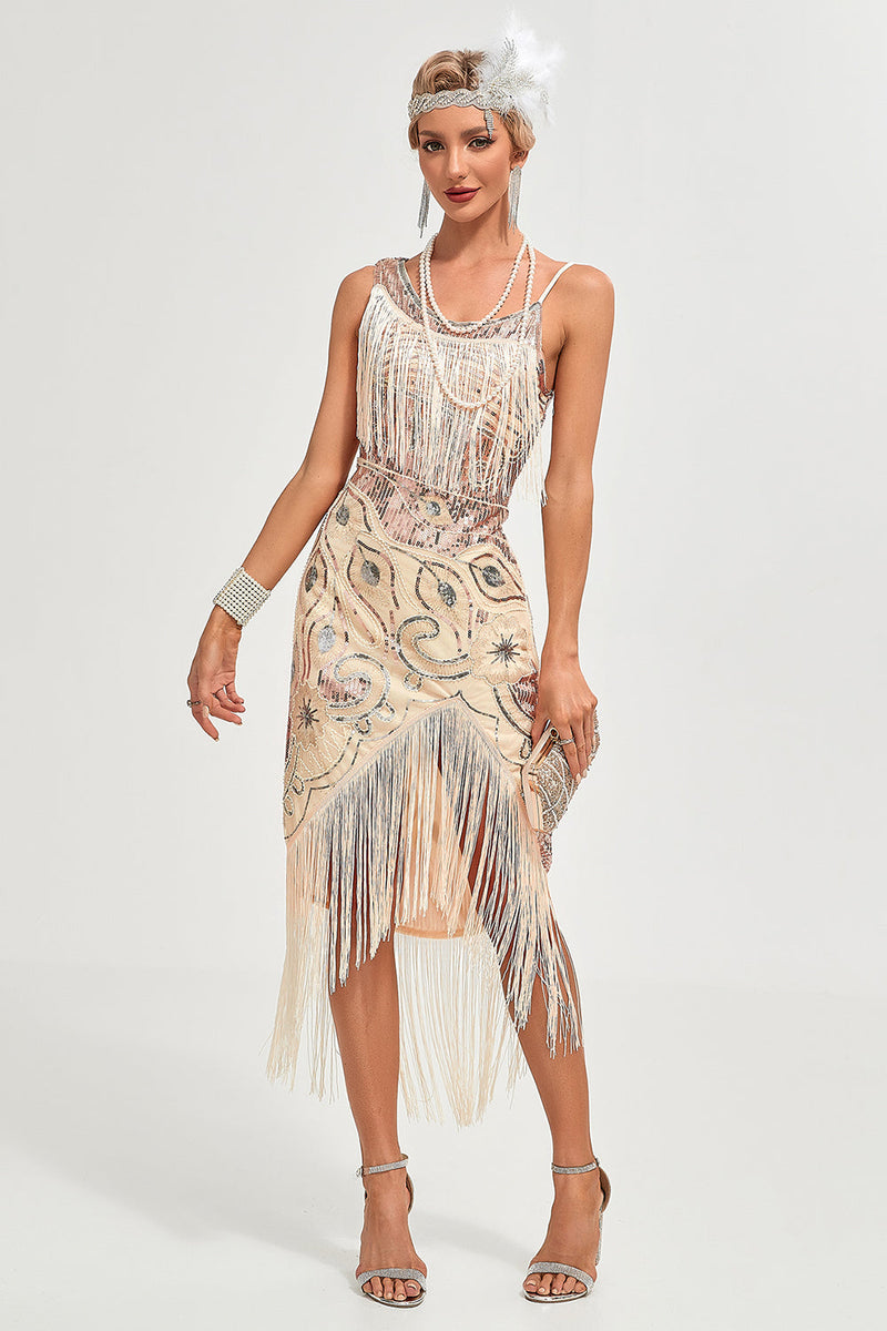 Laden Sie das Bild in den Galerie-Viewer, Schwarzes Spaghettiträger-Gatsby-Flapper-Kleid mit Fransen