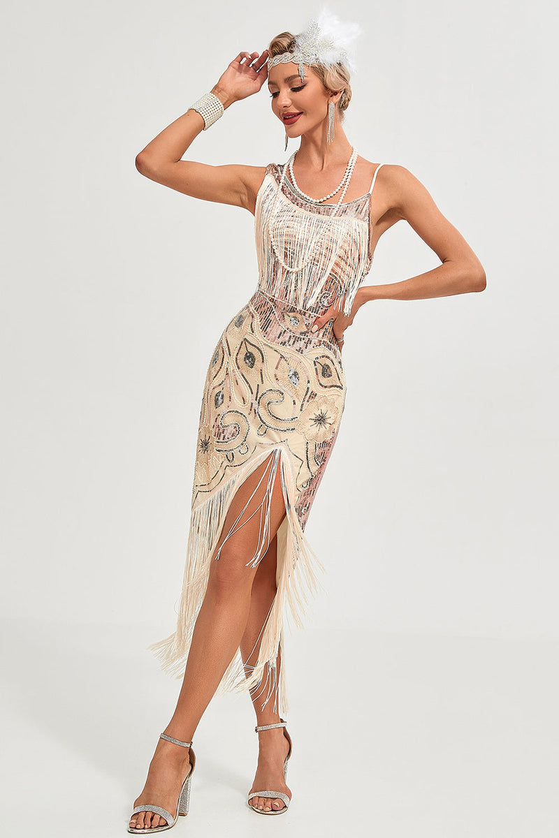 Laden Sie das Bild in den Galerie-Viewer, Schwarzes Spaghettiträger-Gatsby-Flapper-Kleid mit Fransen