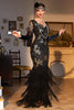 Laden Sie das Bild in den Galerie-Viewer, Etui V-Ausschnitt Dunkelgrün Pailletten Langes 1920er Jahre Flapper Kleid mit Fransen