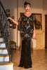 Laden Sie das Bild in den Galerie-Viewer, Etui V-Ausschnitt Dunkelgrün Pailletten Langes 1920er Jahre Flapper Kleid mit Fransen