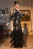 Laden Sie das Bild in den Galerie-Viewer, Etui V-Ausschnitt Dunkelgrün Pailletten Langes 1920er Jahre Flapper Kleid mit Fransen