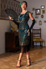 Laden Sie das Bild in den Galerie-Viewer, Perlenbesetztes dunkelgrünes Flapper-Kleid aus den 1920er Jahren