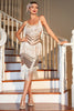 Laden Sie das Bild in den Galerie-Viewer, Spaghettiträger Champagner Fransen Roaring 20s Great Gatsby Kleid