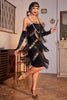 Laden Sie das Bild in den Galerie-Viewer, Spaghettiträger Champagner Pailletten 1920er Jahre Kleid mit Fransen