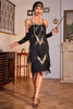 Laden Sie das Bild in den Galerie-Viewer, Spaghettiträger Champagner Pailletten 1920er Jahre Kleid mit Fransen