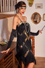Laden Sie das Bild in den Galerie-Viewer, Spaghettiträger Champagner Pailletten 1920er Jahre Kleid mit Fransen
