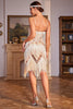 Laden Sie das Bild in den Galerie-Viewer, Spaghettiträger Champagner Pailletten 1920er Jahre Kleid mit Fransen
