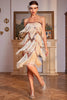 Laden Sie das Bild in den Galerie-Viewer, Spaghettiträger Champagner Pailletten 1920er Jahre Kleid mit Fransen