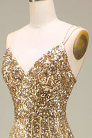 Laden Sie das Bild in den Galerie-Viewer, Glitzernde Goldenes Meerjungfrau Langes Ballkleid mit Schlitz