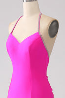 Laden Sie das Bild in den Galerie-Viewer, Fuchsia Meerjungfrau Neckholder Rückenfreies Langes Ballkleid