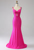 Laden Sie das Bild in den Galerie-Viewer, Glitzernde Meerjungfrau Rosa Ballkleid mit Aushöhlung