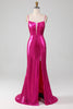Laden Sie das Bild in den Galerie-Viewer, Glitzerndes, pinkfarbenes Meerjungfrauen-Kleid für den Abschlussball mit Schlitz
