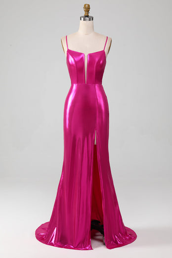 Glitzerndes, pinkfarbenes Meerjungfrauen-Kleid für den Abschlussball mit Schlitz