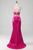Laden Sie das Bild in den Galerie-Viewer, Glitzerndes, pinkfarbenes Meerjungfrauen-Kleid für den Abschlussball mit Schlitz