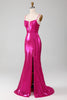 Laden Sie das Bild in den Galerie-Viewer, Glitzerndes, pinkfarbenes Meerjungfrauen-Kleid für den Abschlussball mit Schlitz
