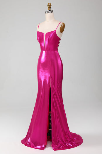 Glitzerndes, pinkfarbenes Meerjungfrauen-Kleid für den Abschlussball mit Schlitz