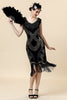 Laden Sie das Bild in den Galerie-Viewer, Schwarz Pailletten 1920er Jahre Gatsby Flapper Party Kleid mit 20er Jahre Accessoires Set