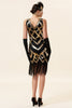 Laden Sie das Bild in den Galerie-Viewer, Goldenes ärmelloses Fransen-Flapper-Kleid mit 1920er Accessoires Set