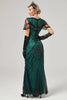 Laden Sie das Bild in den Galerie-Viewer, Schwarzes perlenbesetztes langes Flapper-Kleid mit Accessoires aus den 1920er Jahren