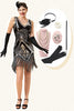Laden Sie das Bild in den Galerie-Viewer, Silberne Fransen Pailletten Glitzer Flapper Kleid mit 20er Jahre Accessoires Set