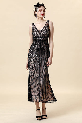 Rosa Pailletten Flapper Kleid mit 1920er Accessoires Set