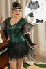 Laden Sie das Bild in den Galerie-Viewer, Grünes Plus Size 1920er Jahre Gatsby Kleid mit 20er Jahre Zubehör Set