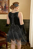 Laden Sie das Bild in den Galerie-Viewer, Schwarze Fransen 1920er Plus Size Gatsby Kleid mit 20er Jahre Accessoires Set