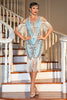 Laden Sie das Bild in den Galerie-Viewer, Grünes Paillettenkleid mit Fransen und Accessoires Set