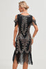 Laden Sie das Bild in den Galerie-Viewer, Glitzer Schwarzes Pailletten Fransen 1920er Jahre Gatsby Kleid mit Accessoires Set