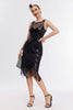 Laden Sie das Bild in den Galerie-Viewer, Schwarzes Glitzerndes 1920er Jahre Fransenkleid mit Accessoires