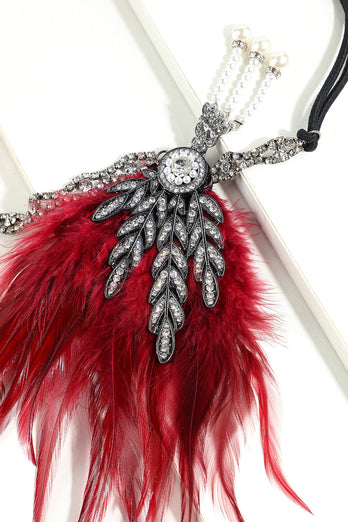 Schwarzer Perlenperlen-Flapper-Stirnband aus den 1920er Jahren