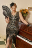 Laden Sie das Bild in den Galerie-Viewer, Schwarzes 1920er Jahre Plus Size Perlen Pailletten Flapper Kleid