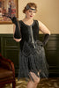 Laden Sie das Bild in den Galerie-Viewer, Schwarzes Flapper-Kleid in Plus Size aus den 1920er Jahren mit Quaste