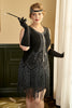 Laden Sie das Bild in den Galerie-Viewer, Schwarzes Flapper-Kleid in Plus Size aus den 1920er Jahren mit Quaste