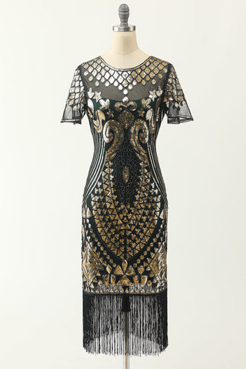 Rundhals Pailletten 1920er Jahre Kleid