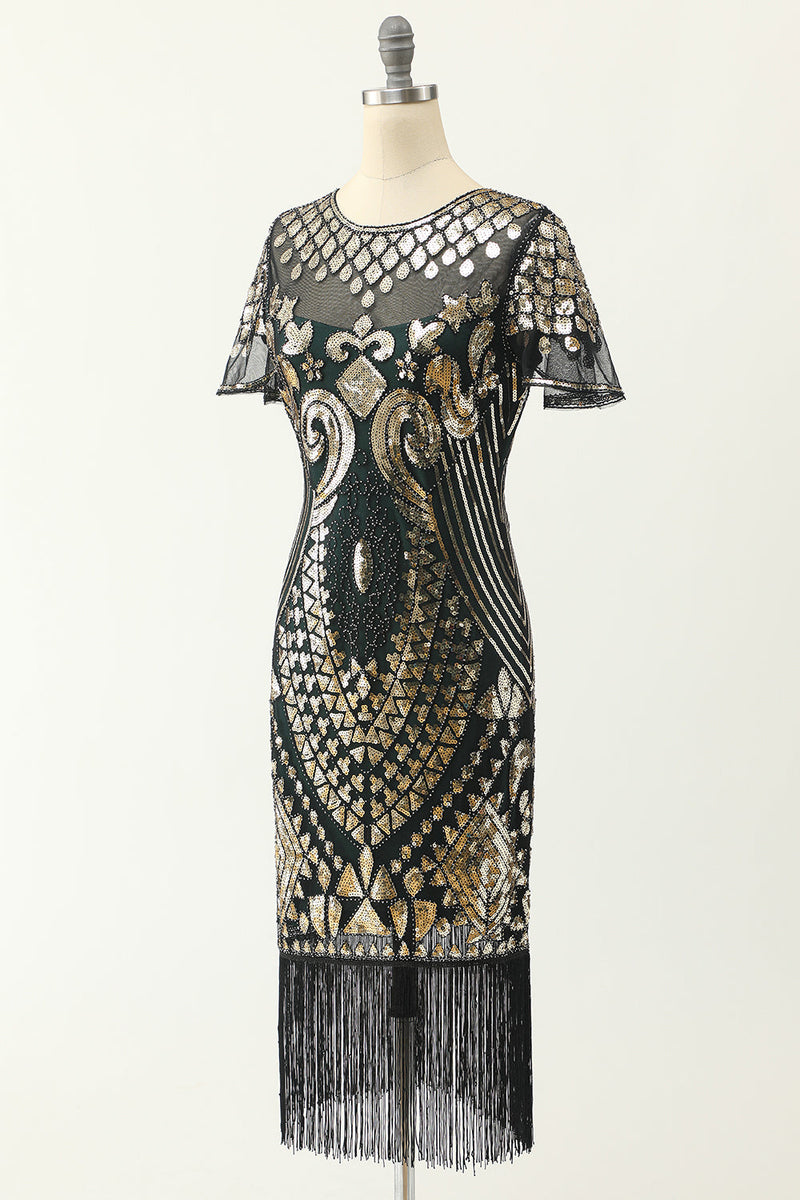 Laden Sie das Bild in den Galerie-Viewer, Rundhals Pailletten 1920er Jahre Kleid