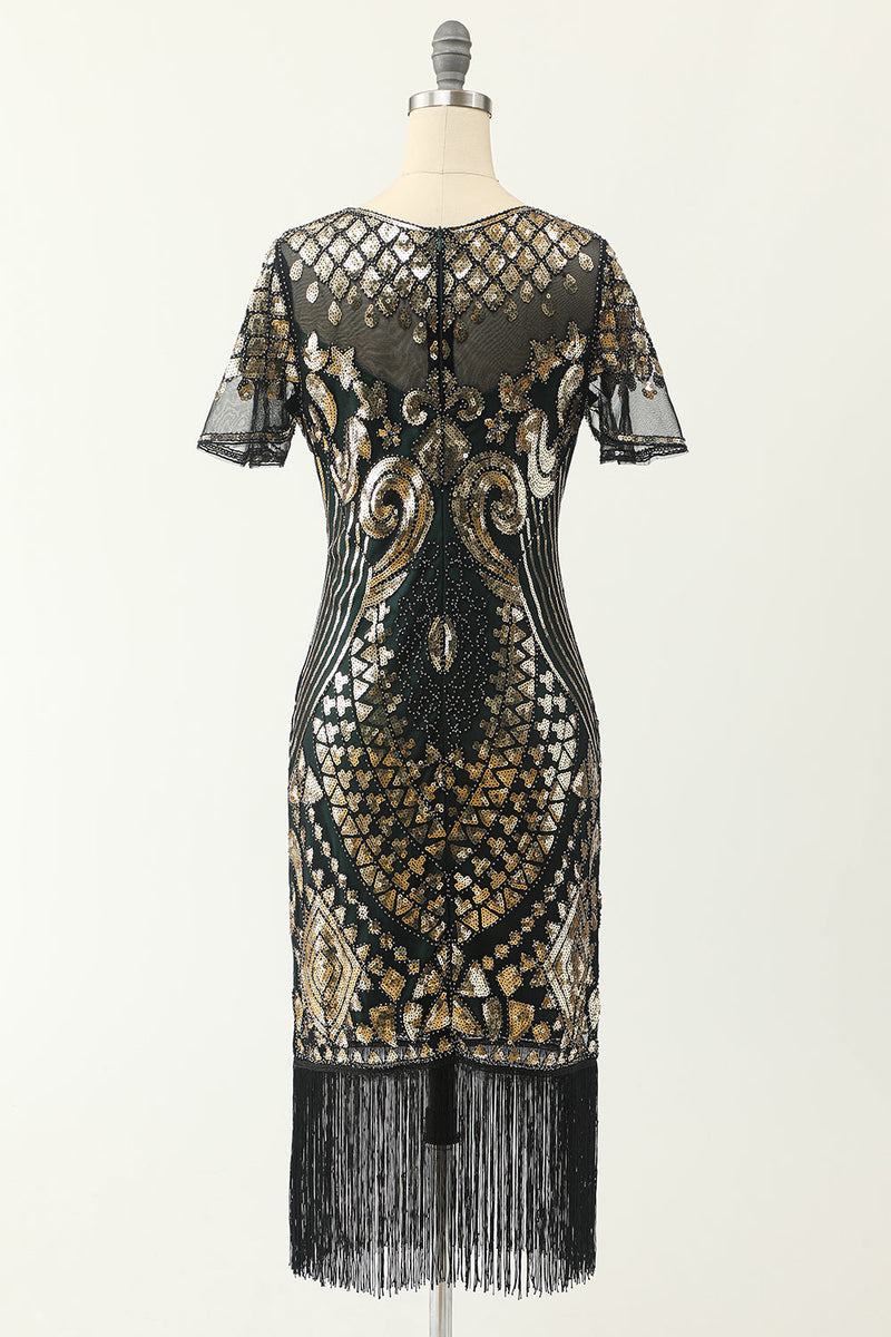 Laden Sie das Bild in den Galerie-Viewer, Rundhals Pailletten 1920er Jahre Kleid