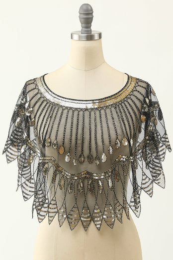 Schwarz und Gold Pailletten 1920er Jahre Cape