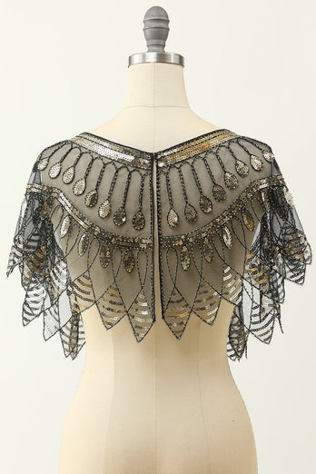 Schwarz und Gold Pailletten 1920er Jahre Cape
