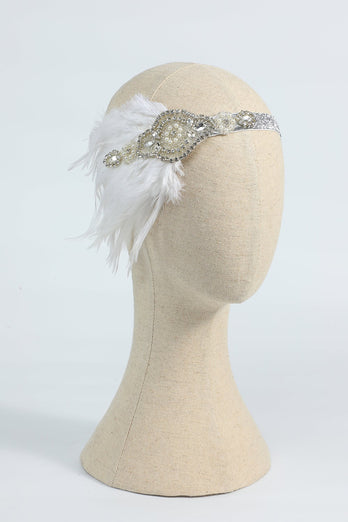 Rouge 1920er Jahre Perlen Pailletten Stirnband mit Feder