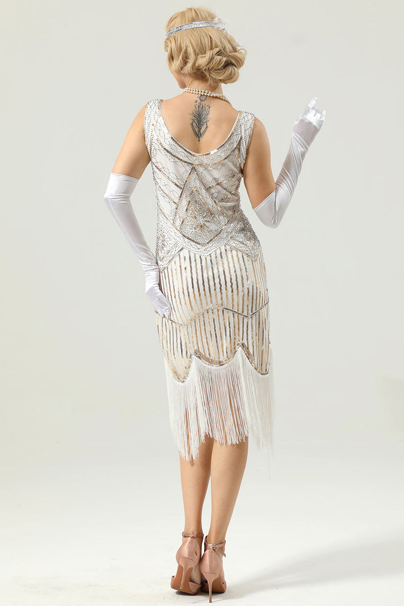 Laden Sie das Bild in den Galerie-Viewer, Schwarzes Kleid mit tiefem V-Ausschnitt und Flapper aus den 1920er Jahren