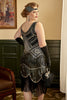 Laden Sie das Bild in den Galerie-Viewer, Schwarze Pailletten Fransen Plus Size 1920er Jahre Flapper Kleid