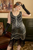 Laden Sie das Bild in den Galerie-Viewer, Schwarze Pailletten Fransen Plus Size 1920er Jahre Flapper Kleid