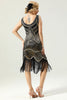 Laden Sie das Bild in den Galerie-Viewer, Schwarzes Kleid mit tiefem V-Ausschnitt und Flapper aus den 1920er Jahren