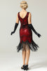 Laden Sie das Bild in den Galerie-Viewer, Schwarzes Kleid mit tiefem V-Ausschnitt und Flapper aus den 1920er Jahren