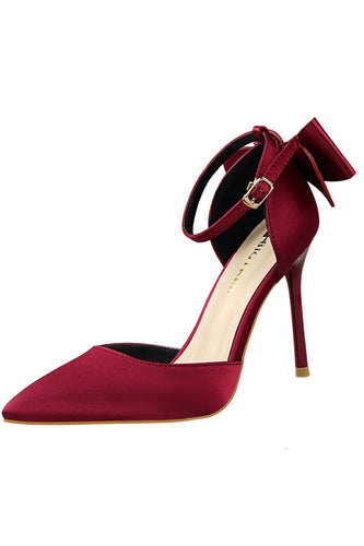Burgunder Satin Prom Heels mit Bowknot