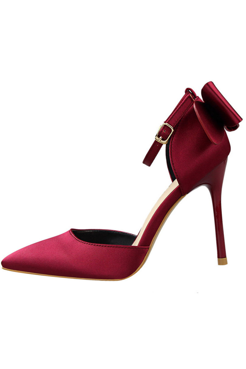 Laden Sie das Bild in den Galerie-Viewer, Burgunder Satin Prom Heels mit Bowknot