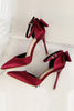 Laden Sie das Bild in den Galerie-Viewer, Burgunder Satin Prom Heels mit Bowknot