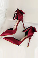 Laden Sie das Bild in den Galerie-Viewer, Burgunder Satin Prom Heels mit Bowknot